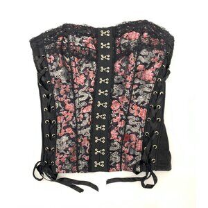 Tripp Black Pink Corset Lace-Up Hook & Eye Closure Size S Y2k 90s Dragon Print